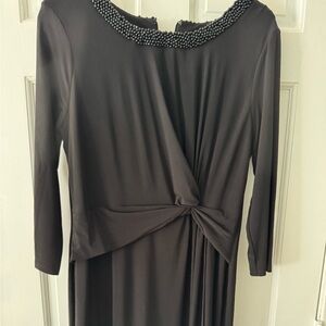 Anne Klein Black Long Sleeve Dress with Beaded Neckline